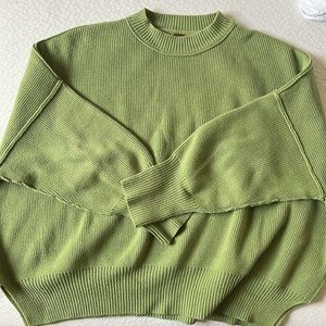 Free People Easy Street Bright Green Cotton Ribbed Oversized Sweater, XS